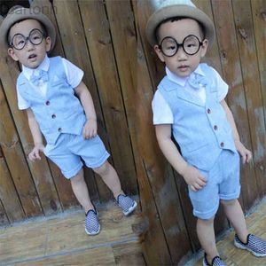 Set di abbigliamento Set di vestiti per neonati Set di vestiti estivi per bambini Abiti formali Camicia corta Pantaloni a vita scozzese Pantaloncini Fiocco per bambini 4 pezzi Abiti ldd240311