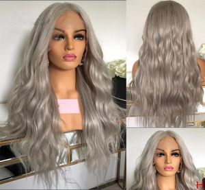 ブラジルのレースフロントヒューマンヘアウィッグ女性のためのグレーナチュラルウェーブレースフロントウィッグ13x6x1 Tパーツレースウィッグベビーヘア82686096521193