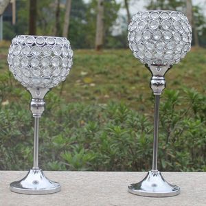 Portacandele in metallo placcato argento con cristalli decorazione centrotavola candelabri nuziali 1 set2 candelieri254n