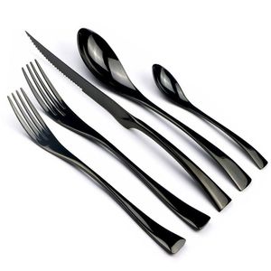 Servis uppsättningar Jashii 5st Black Stainless Steel Plate Sierware Dinner Steak Knives Dessert Forks Teskoon Table Proware Cutlery Set T20 Dhuxz