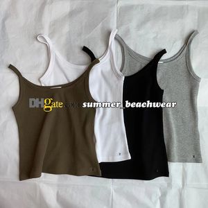 ソリッドカラーキャミソールニットベストTシャツレディーストップタンクブランドコットンセクシーな刺繍キャミソールサマーカジュアル通気性ニットベスト