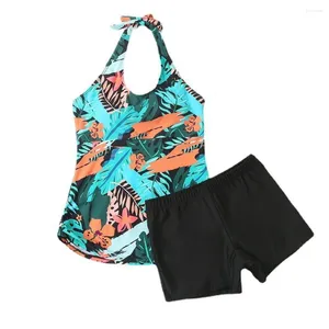 Mulheres de banho elegante impressão bikini topo halter bandagem maiô tropical shorts mulheres biquinis beachwear trajes de banho traje bano mujer