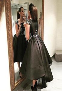 svart glamorös skopa hals kort boll klänning brudtärna klänningar 2018 glittrande svart satin formell prom klänningar party slitklänning för brud6247668