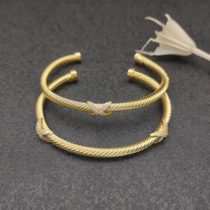 DY X 4MM Bangle Bracelet For Women High Quality Station Cable Cross Collection Vintage Ethnic Loop Hoop Punk Jewelry 240228