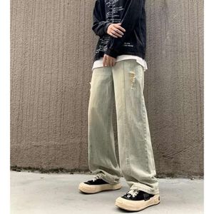 Men's Jeans Student Autumn Loose Waist Straight Leg Wide Pants