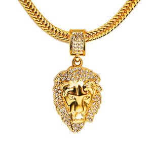 Hip Hop Lion King Crystal Rhinestone Pendant 18K Guldpläterad långkedjig halsband Hipster Street Dance Hiphop smycken män kvinnor hig222w