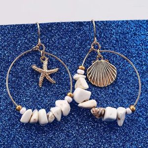 Brincos pendurados concha do mar para mulheres cor dourada tendência metal cowrie declaração joias de praia de verão