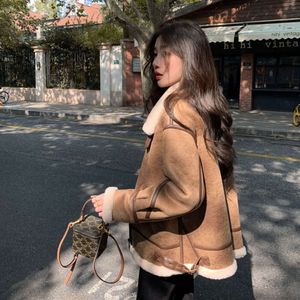 Suede Leather And Integrated Lamb Wool Classic Korean Version Fashionable Motorcycle Jacket Coat For Women 2024 New Fur 6069