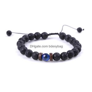 Braccialetti con ciondoli 8mm Pietra lavica naturale Corda fatta a mano intrecciata per uomo Donna Amante Regolabile Perline Party Club Gioielli Consegna di goccia Dhwq0