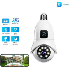 1080p Camara WiFi Kamera Işığı E27 V380 Kamera Kablosuz 360 PTZ Ampul Kamera Çift Lensli Akıllı Ampul