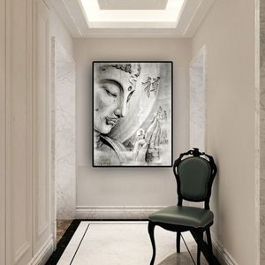 抽象的な黒と白の禅の宗教キャンバスのポスターとプリントクアドロスの壁アート写真には、リビングルーム274h