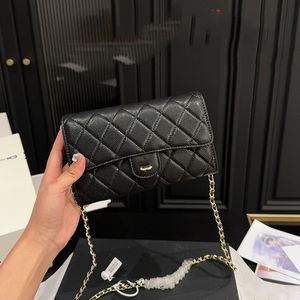 Womens Classic Mini Flap Wallet On Chain Bags Caviar Leather/Lambskin Gold Metal Hardware Matelasse Chian Crossbody Handbags SNAP Phone Card Holder Purse 19X12CM