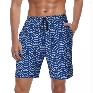 Мужские шорты, летние мужские шорты для спортзала, синие Seigaiha с принтом для бега, японский дизайн с волнами, пляжные Y2K, забавные быстросохнущие плавки, большие размеры