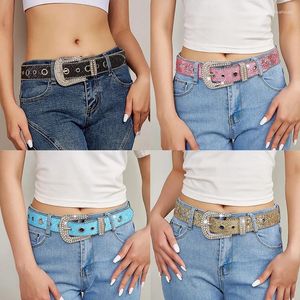 2024 cintos cinturões brilhando para shinestone women couather couather strap western cowboy y2k garotas jeans jeans jeans jeans cinturam cinto de jeans