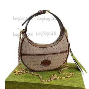 Bolsas de ombro de alta qualidade em forma de meia-lua mini bolsa crescente bolsa retro corrente crossbody sacos de ombro lona clássica carta impressa fecho de zíper 2024