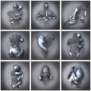 Silver Metal Figure Statue Wall Art Canvas Painting Romantic Lover Sculpture Poster Picture for Living Room Home Decor Print No F275f