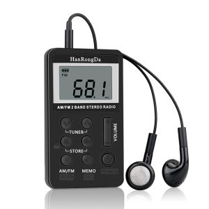 Radio Hanrongda HRD103 AM FM Digital Radio 2 Band Stereo Mottagare laddningsbar Portable Pocket Radio w/ hörlurar LCD -skärm Lanyard