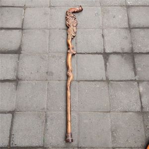 Antique Whole Antique Vintage Wood Carving Crafts Wooden Gift Peach Chayote Walking Stick for the Elderly347J