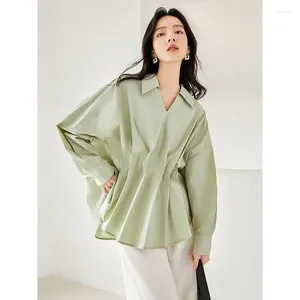 Женские блузки SuperAen, простая зеленая плиссированная свободная рубашка, женские осенние рубашки высокого качества с длинными рукавами 2024 г.