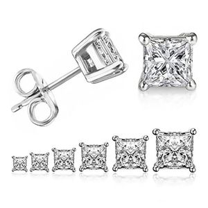 Klassisk fyra Claw Infinity Luxury Jewelry 925 Sterling Silver Princess Cut White Topaz Square CZ Multi Size Gemstones Women Stud334o