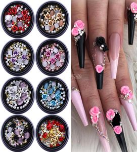 1Box 3D Nail Rhinestones Stones Mixed Colorful Decals with Nail Curved Tweezer Crystals Nails Art DIY Design Decorations9470458