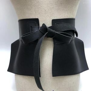 Kemerler Fransız Retro Bow Tie Geniş Bel Bandı Kadın Moda düz renkli Pu Deri Cumber Bantları Çok yönlü bel kemeri kıyafet aksesuarları