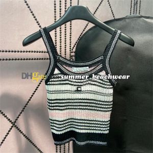 Vintage Striped Knit Vest Sexy Short Halter Knit Tops Designer Slim Fit Tank Top Summer Fashion Breathable Knitted T Shirt