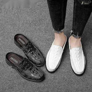 Dres Shoe Black White Mule Men Mens Dressing Dress High Heeled Shoes Leather Shoe Loafer Crocodile Fashion Half For 220723