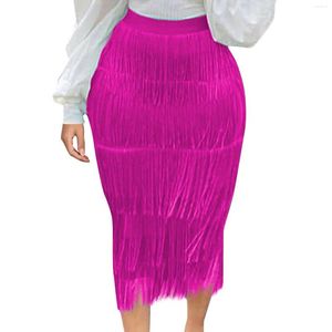 Skirts Women Sexy Tassels Fashion All-Match Solid Color Party Casual Skirtd Trend High Waist Club Hip-Covering