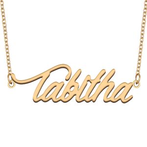 Tabitha Namenshalskette, individueller Namensschild-Anhänger für Frauen, Mädchen, Geburtstagsgeschenk, Kinder, beste Freunde, Schmuck, 18 Karat vergoldeter Edelstahl