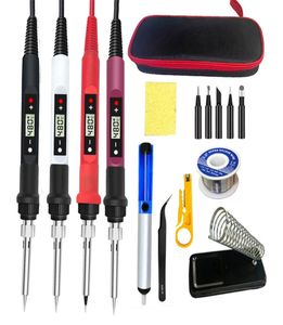 80W Digital Electric Soldring Iron Kit Set Temperaturjusterbar 220V 110V Svetsverktyg Keramikvärmare Lödningstips omarbetar 2111513885