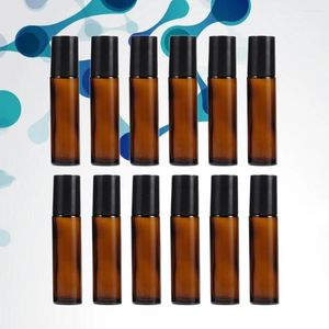 Förvaringsflaskor 12st Essential Oil Roller Set 5 ml Balls Amber Glass Container påfyllningsbar för resoreselbrun