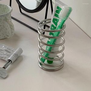 Hooks Spring Stainless Steel Cylindrical Toothbrush Stand Toothpaste Holder Penholder Storage Organizer Kitchen Bathroom Accessories