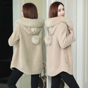 Sheep Coat New Fleece For Women With And In , Medium Length Grain Wool Coat, Fox Fur Collar 3194