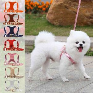 Dog Harness Vest Leather Leash Pink Gold Silver Small Collar For Terrier Schnauzer Pet Cat Adjustable Strap Belt for 210911266F