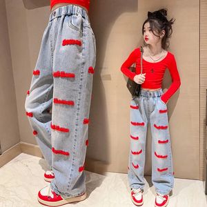 Girls Jeans Spring And Autumn 2023 Childrens Clothes Teenage Denim Trousers Female Baby Embroidered Pants 5 7 9 11 13 14Y 240227