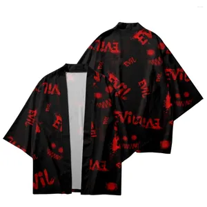 Etniska kläder Summer Men's Loose Kimono Casual Fashion Jacket och Shorts Japanese Black Print Top