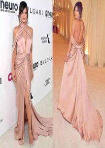 2019 New Sexy Red Carpet Evening Dresses Draped Open Back High Split Formal Prom Gowns Customized Formal Dresses Evening Wear2386654
