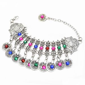 Bangle Böhmen Gypsy Colorf Rhinestone Flower Anklet Coin Belly Dance Armband Bangle Arm Indian Turkey Ethnic Tribal Beach Jewelry D Dhzjd