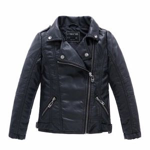 Брэнд мода классические девочки Boys Black Motorcle Leather Jackets Child Coat на весеннюю осень 2-14 лет 240329