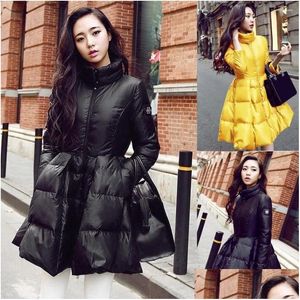 Jaquetas femininas jaquetas femininas moda feminina inverno para baixo quente longo casaco fino e jaqueta feminina grande balanço amarelo/preto senhoras neve outw dhr8w