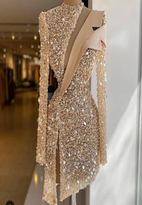 Luxury Sequined Cocktail Dresses Long Sleeves Side Slit Prom Dress Women Party Robes De Beading Vestidos7370810
