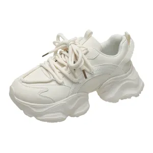 Män kvinnor chunky sneakers casual skor plattform rund tå tjock sula snörning damtränare svart vit äkta läder syntetiska lapptäcke damer hösten aa001