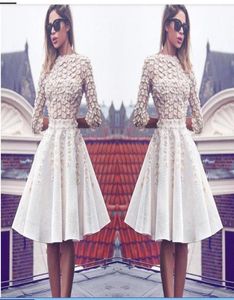 Modest Ivory Homecoming Dresses Knee Length 3D Flowers A Line Cocktail Gowns With 34 Long Sleeves Vintage Prom Dresses9407075