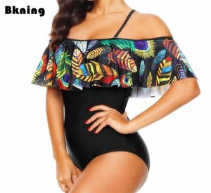 Ruffle Swimsuit 1ピースOne Women Large 2019 XXL Monokini Plus Size 2018 Trikini Tribal Print African Plunge Swimwear Straps Pad Y5187279