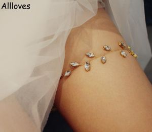 Luxury Crystals Bridal Garters For Wedding Accessories Sparkly Rhinestones Gold Women Leg Rings Sexy Brides Garters Ladies Jewelry8467215