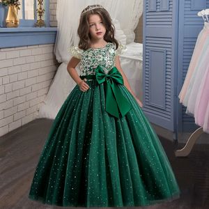 412T Mädchen Ärmelloses Pailletten Stickerei Hochzeitskleid Blumenmädchen Partykleid Sommer Mädchen Kleid Große Schleife Modenschau 240309