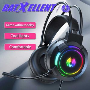 Mobiltelefonörlurar Gaming -headset med RGB -belysning och mikrofonstereo Surround Bass Computer Gaming ConsoleH240312