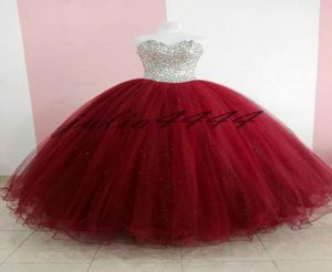 Suknia balowa 2019 Quinceanera sukienki długie czerwone aplikacje organty z koralikami rękawy puchniętą słodką 16 sukienkę