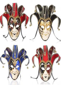 Maschere per feste Full Face Uomo donna Teatro veneziano Giullare Joker Maschera mascherata con campane Mardi Gras Party Ball Halloween Cosplay M9535849
